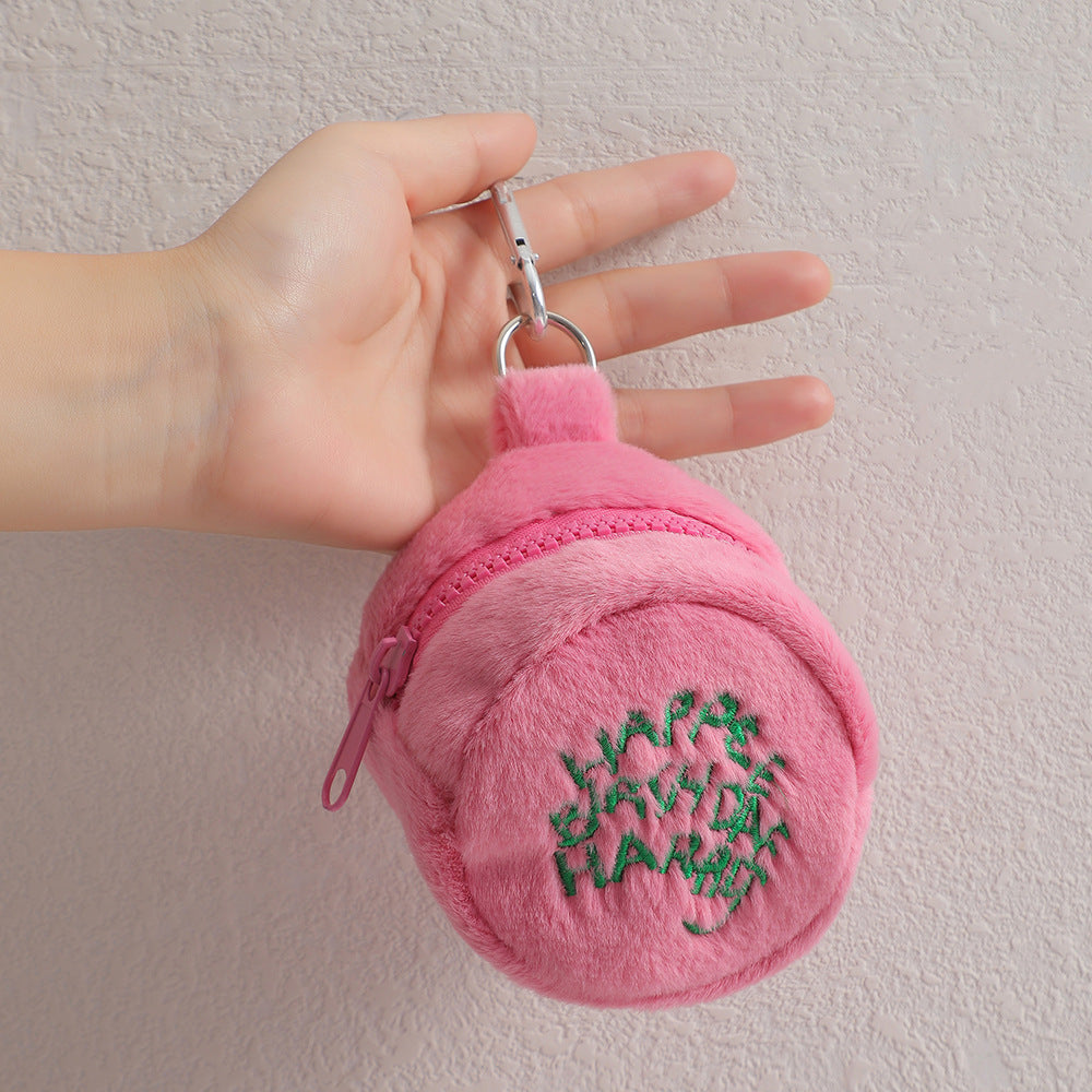 Wholesale Pink Plush Cake Round Zero Wallet