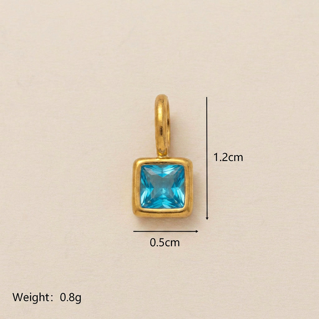 Wholesale Titanium Steel Geometric 12 Birthstone Colorful Zircon Pendant Necklace DIY Jewelry Accessory Gift For Women