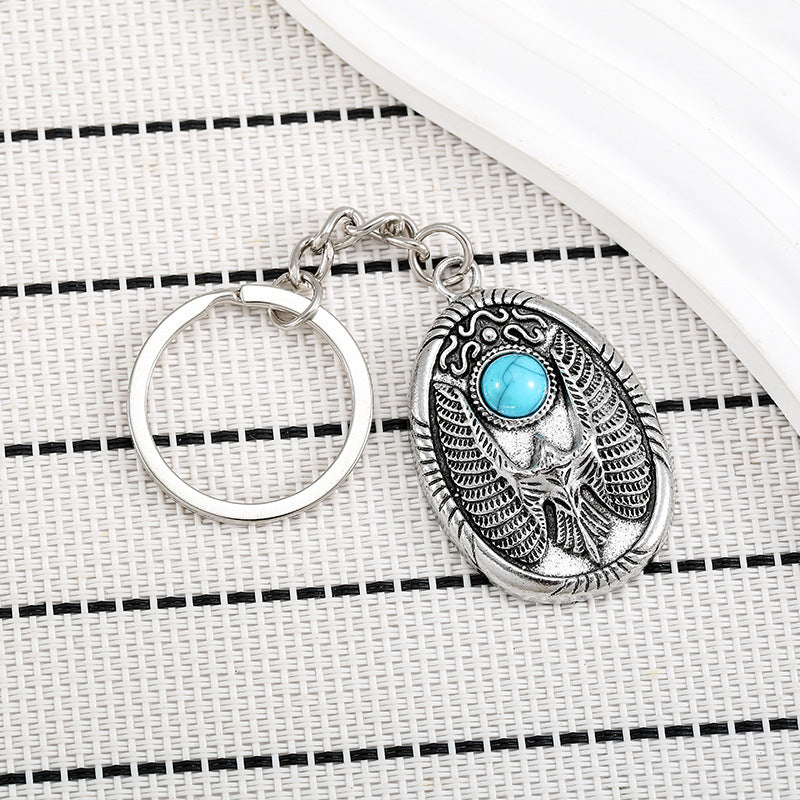 Wholesale Vintage Gemstone Eagle Turquoise Flying Eagle Disc Keychain