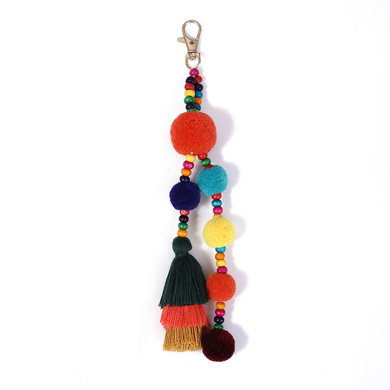 Wholesale Colorful Fur Ball Tassel Alloy Keychain