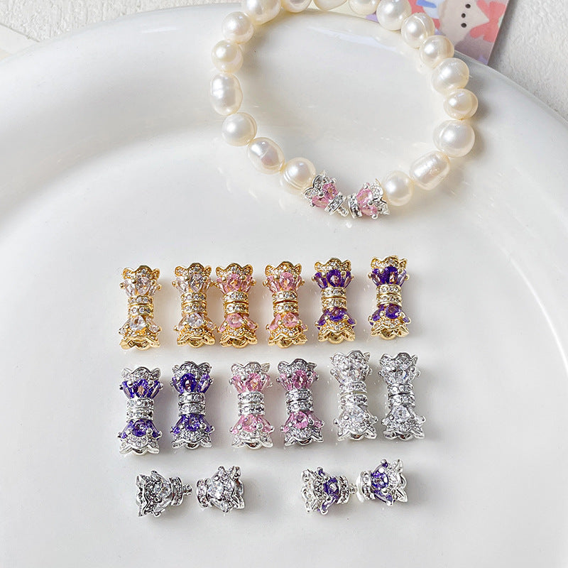 Wholesale Small Waist Screw Buckle 18k Color-retaining Real Gold Inlay Zirconium Pearl Buckle DIY Bracelet Material