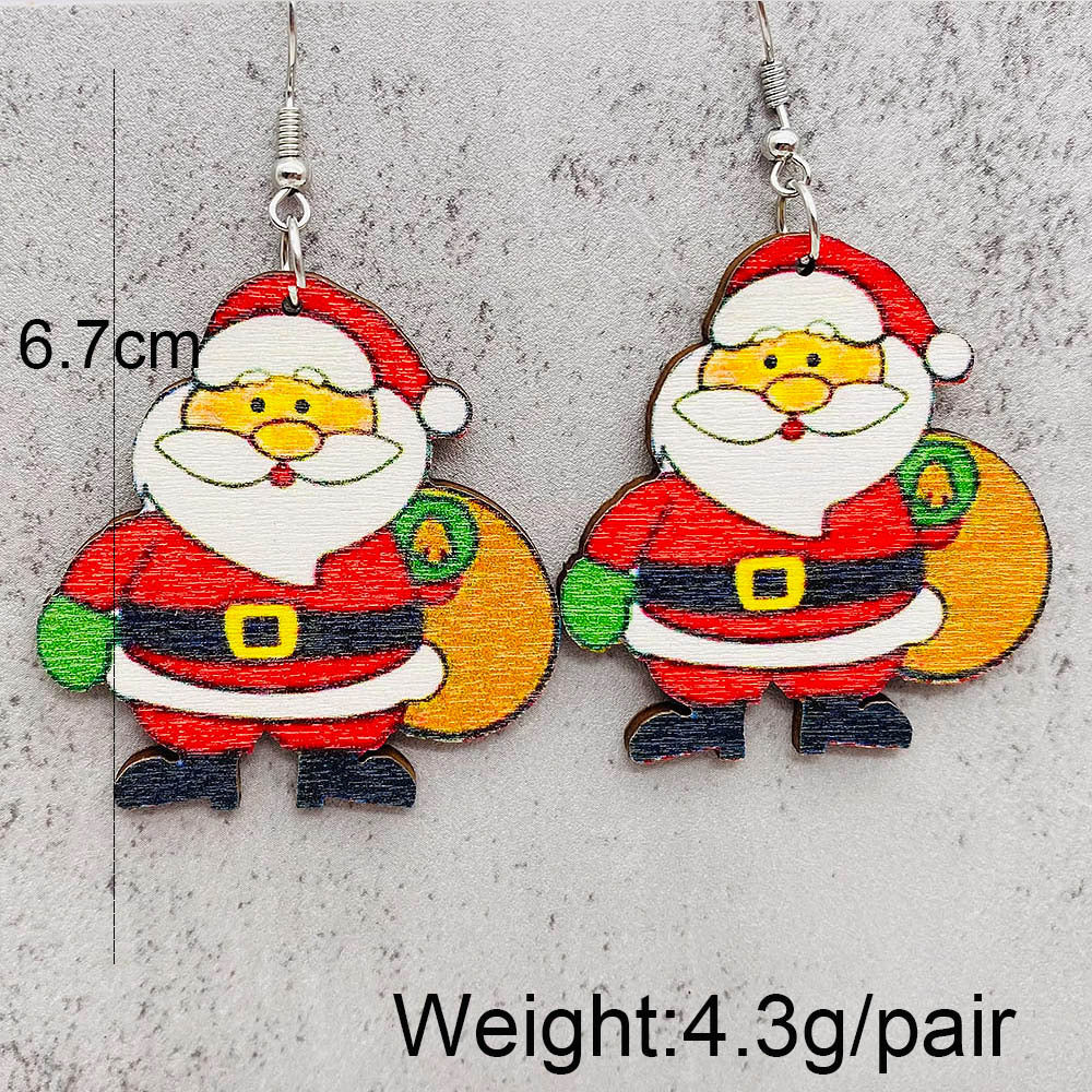 Wholesale Christmas Earrings Elk Christmas Tree Snowman Santa Claus Wooden Earrings