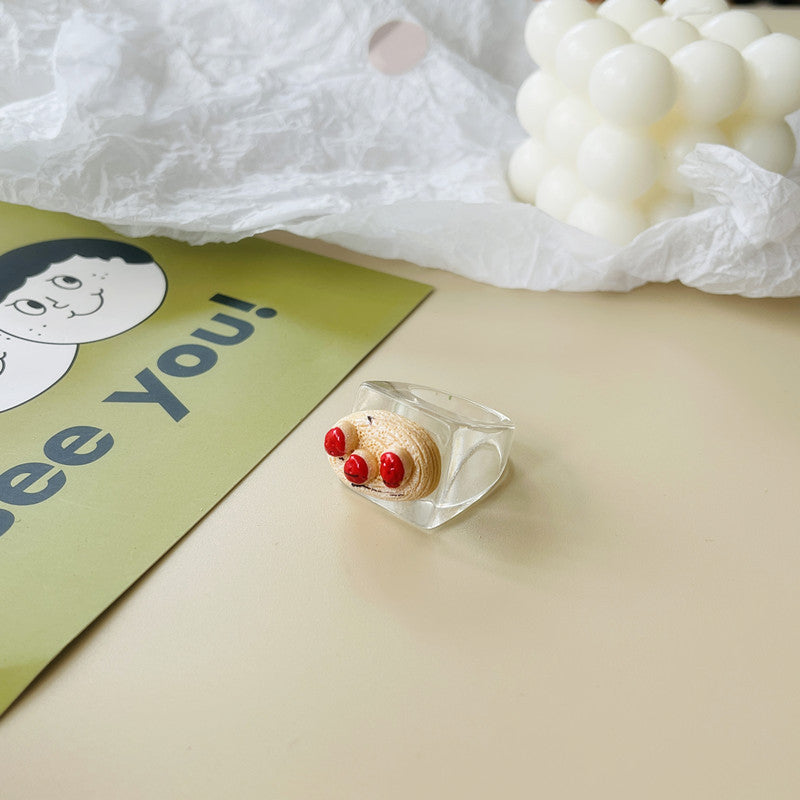 Wholesale Japanese fun food cute croissant pizza toast grape tart resin ring
