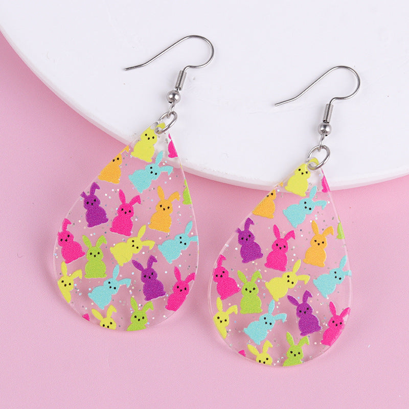 Wholesale Easter color sunglasses Rabbit printed earrings earrings female acrylic simple personalized earrings
