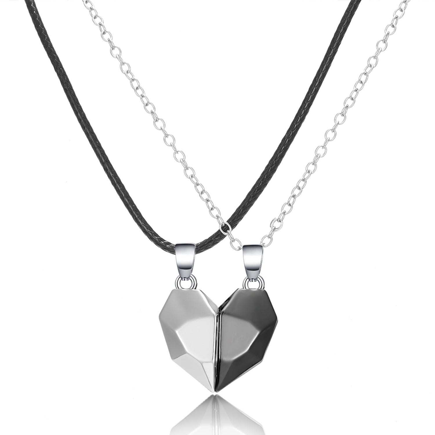 Wholesale Magnetic Attraction Black and White Stitching Magnetic Love Necklace Set of Two