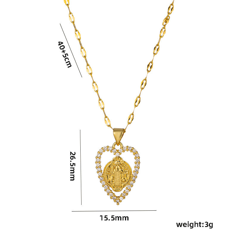 Wholesale  Clavicle Titanium Zircon Light   Madonna  Religion Necklace