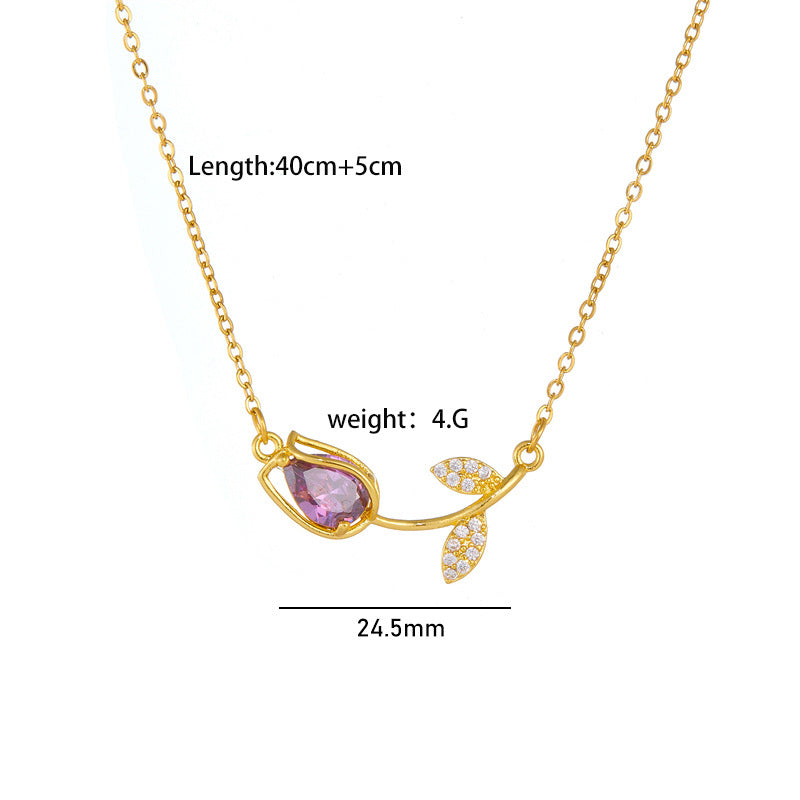 Wholesale Colorful Tulip Flower Diamond Necklace