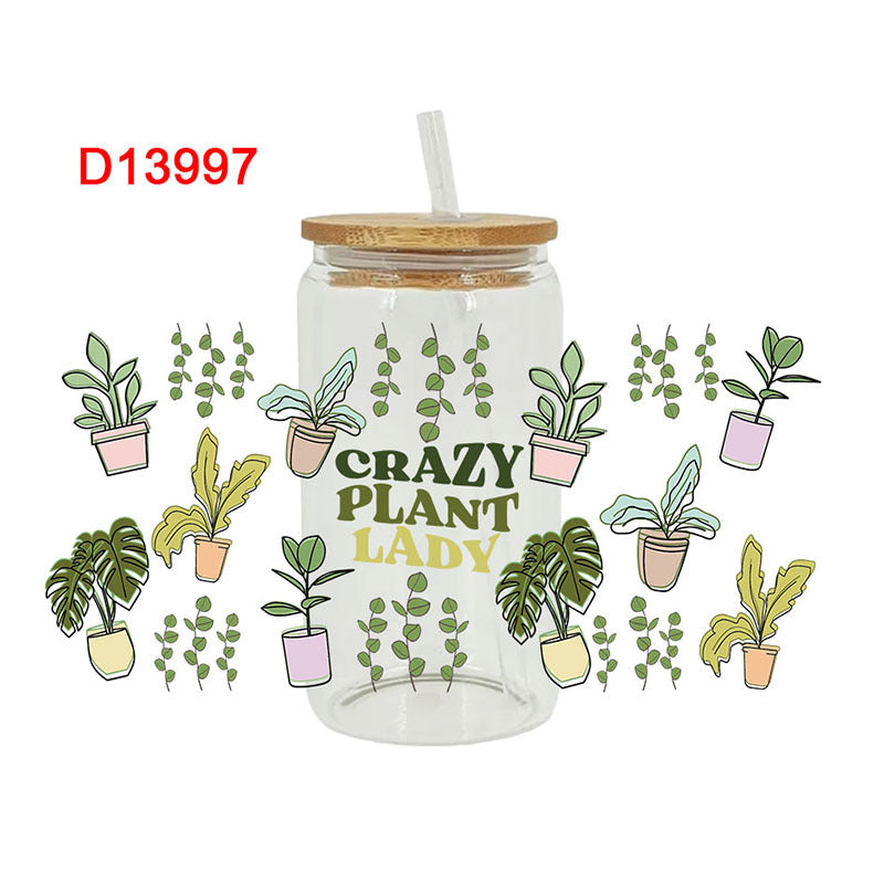 Wholesale Cartoon Cute Plants and Books Theme 16oz Cup UV DTF Wraps