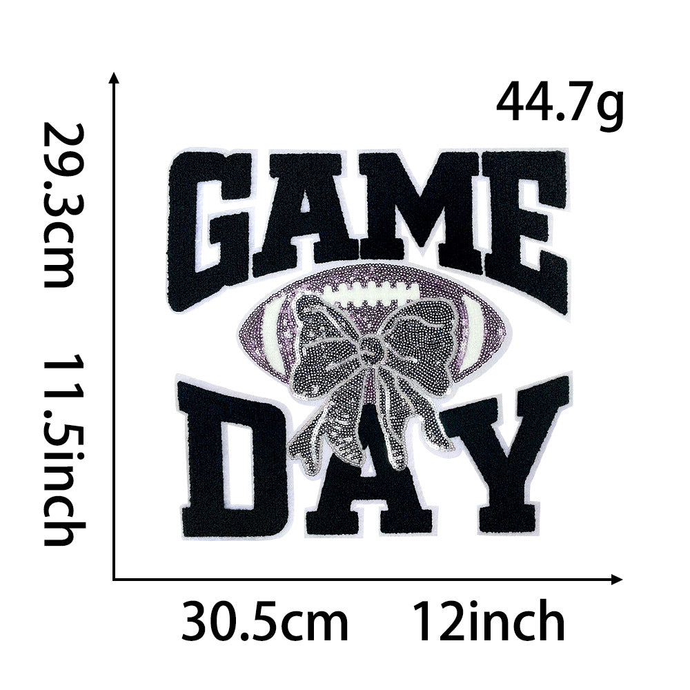 Wholesale Polyester Game Day Embroidered Patch With Sequins Self Adhesive Large Badge For Shoes And Hats Stylish Craft Supply