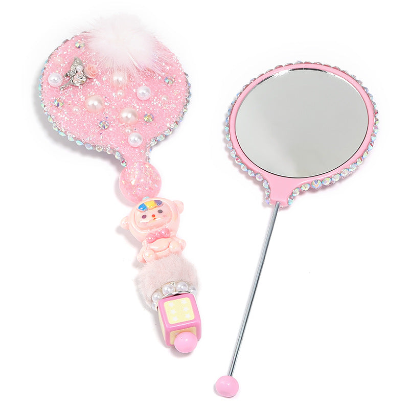 Wholesale Starry Sky Soft Sugar Beaded Handheld Makeup Mirror