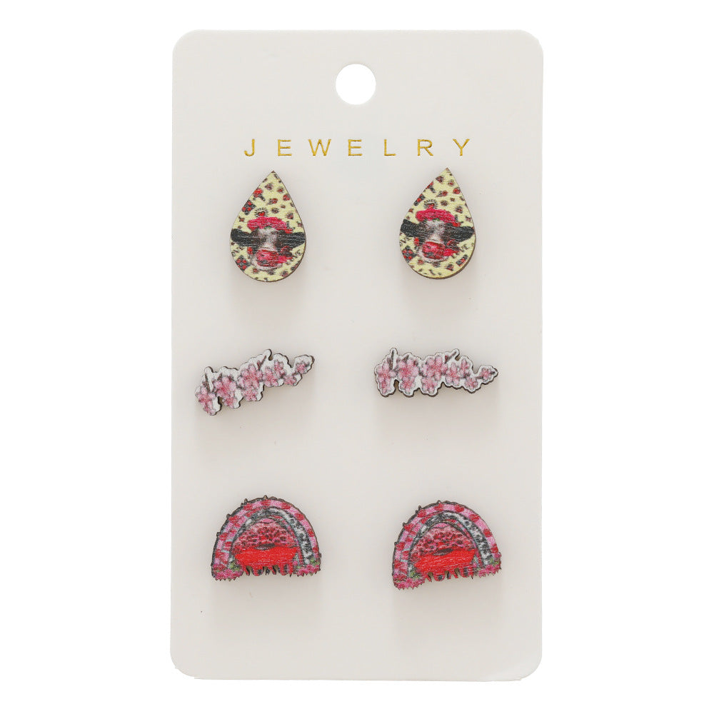 Wholesale Valentine's Day Printed Wooden Earrings