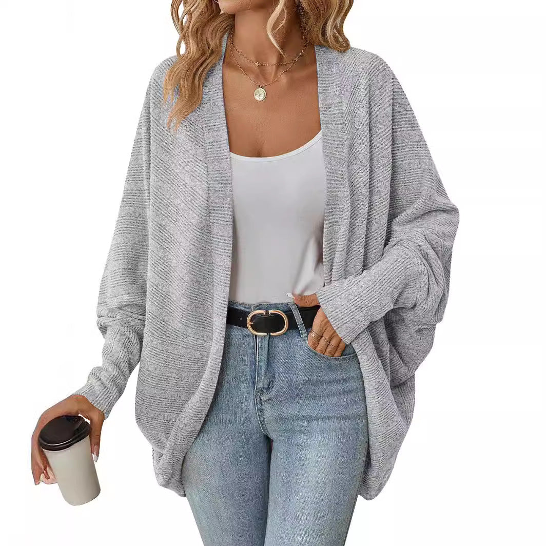 Wholesale Polyester Autumn Winter Women Fashion Bat Sleeve Cardigan Loose Knitted Jacket