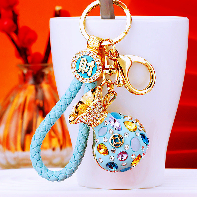 Wholesale Metal Pink Rhinestone Lucky Bag Keychain Chinese Style Car Key Accessory For Women Gift