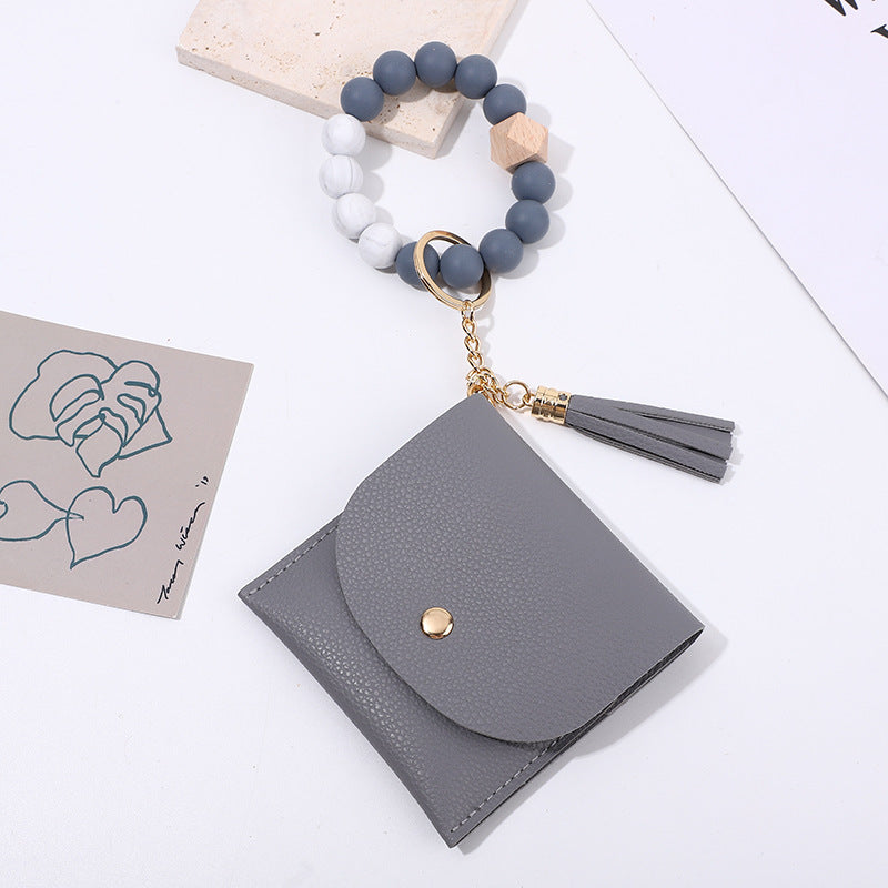 Wholesale Wooden bead card holder key ring bracelet ID card holder bracelet