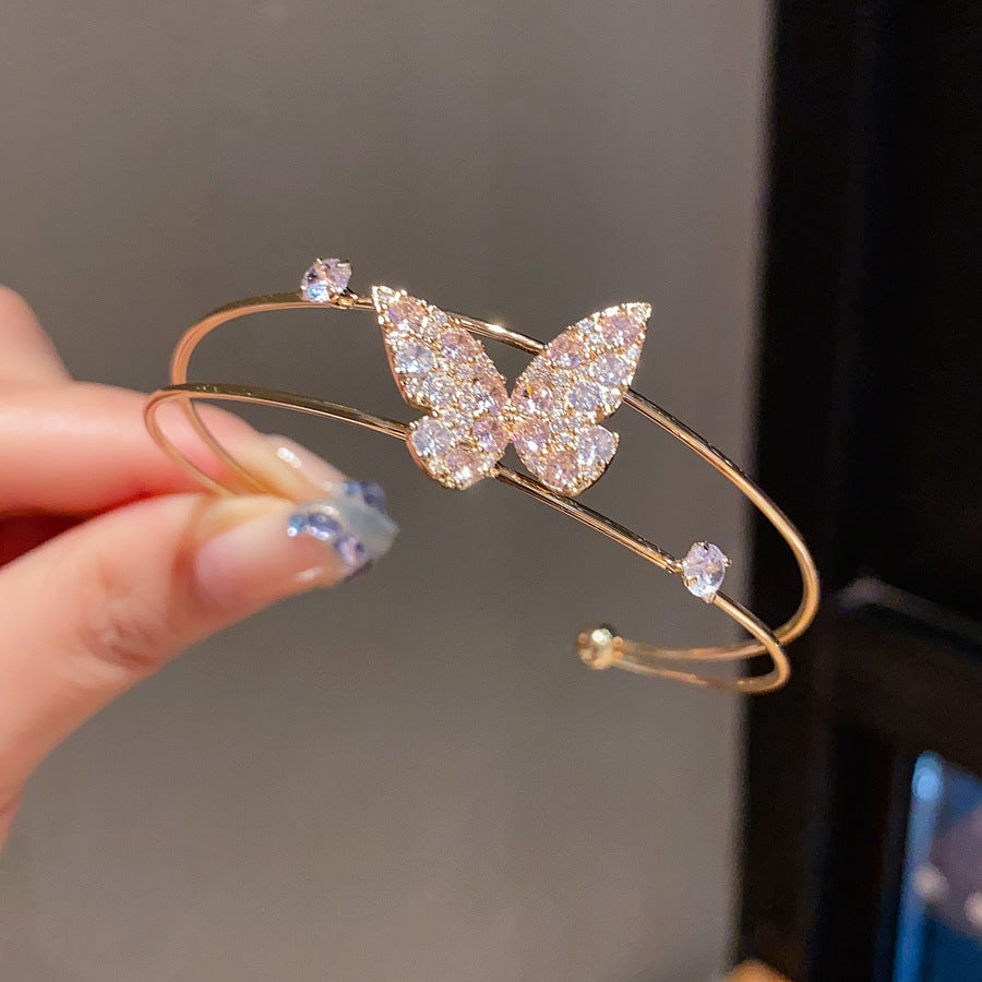 Wholesale Zircon Sparkling Large Butterfly Open Bracelet