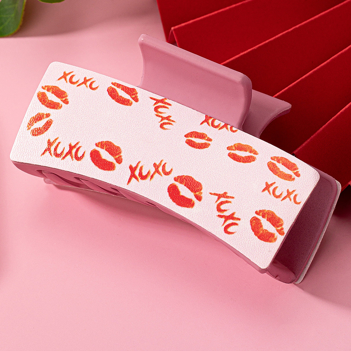 Wholesale PU Leather Acrylic Lips Printed Hair Claw Hairpin Valentine's Day Gift