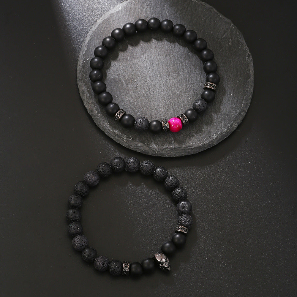 Wholesale Zircon Skull Volcanic Stone Beads Men's Bracelet