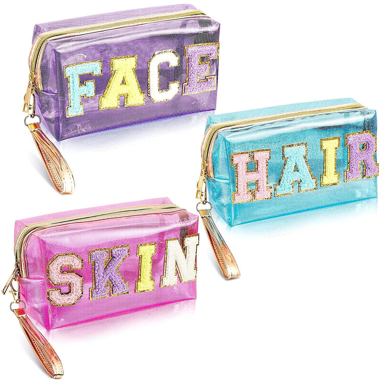 Wholesale Laser PVC Large Capacity Embroidered Letter Sticker Toiletry Bag Storage Bag