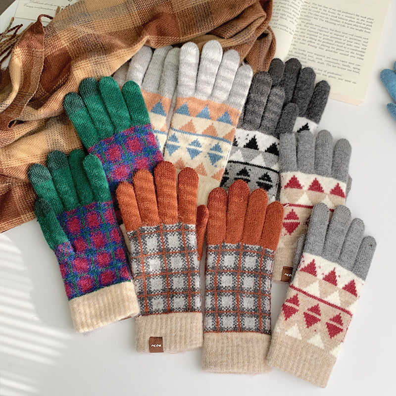 Wholesale Winter Cycling Velvet Cold-proof Thickened Checkerboard Wool Gloves