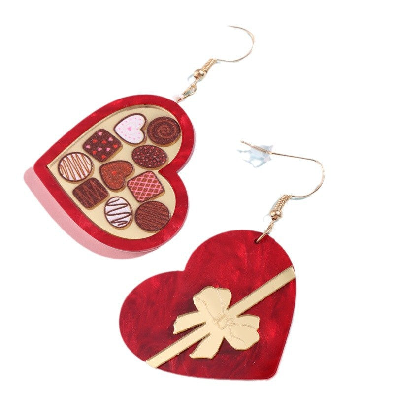 Wholesale Valentine's Day heart-shaped gift box wine red acrylic earrings