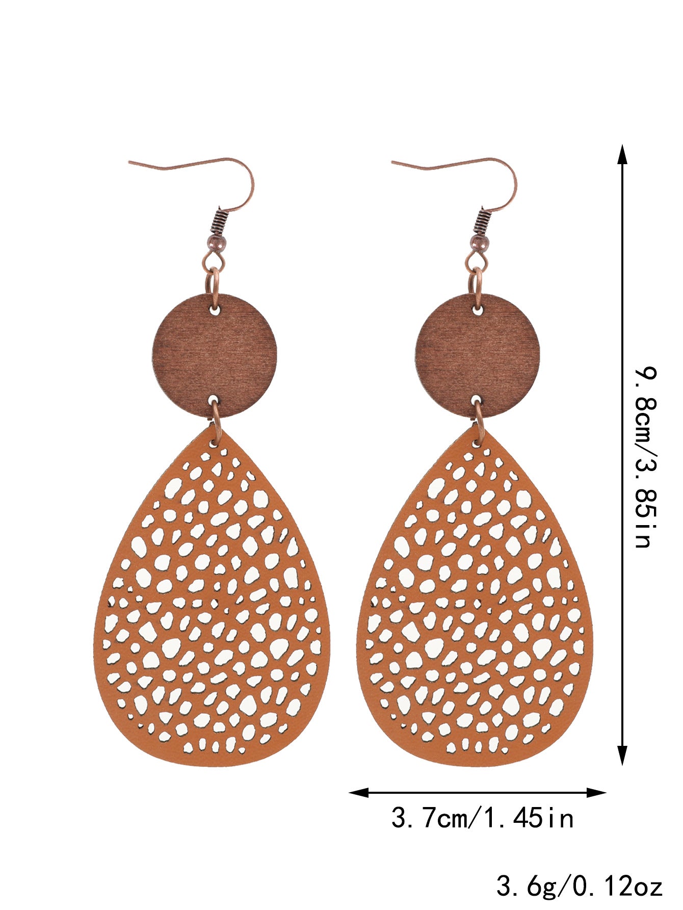 Wholesale Drop-shaped Hollow-out Leather and Wood Combination Mesh Earrings
