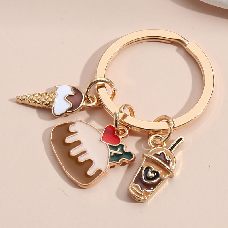 Wholesale Metal Cake French Fries Pizza Ice Cream Donut Hamburger Keychain