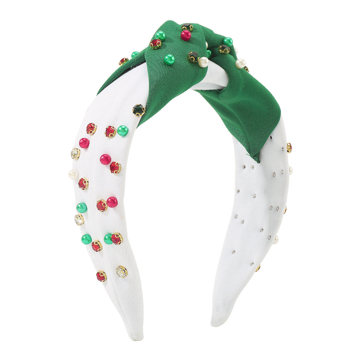 Wholesale Christmas Broad Edge Diamond Beaded Contrast Color Knotted Light Fabric Headband