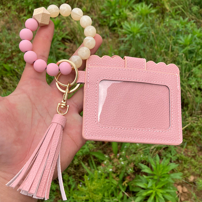 Wholesale Colorful Beads PU Leopard Snake Print Coin Purse Keychain