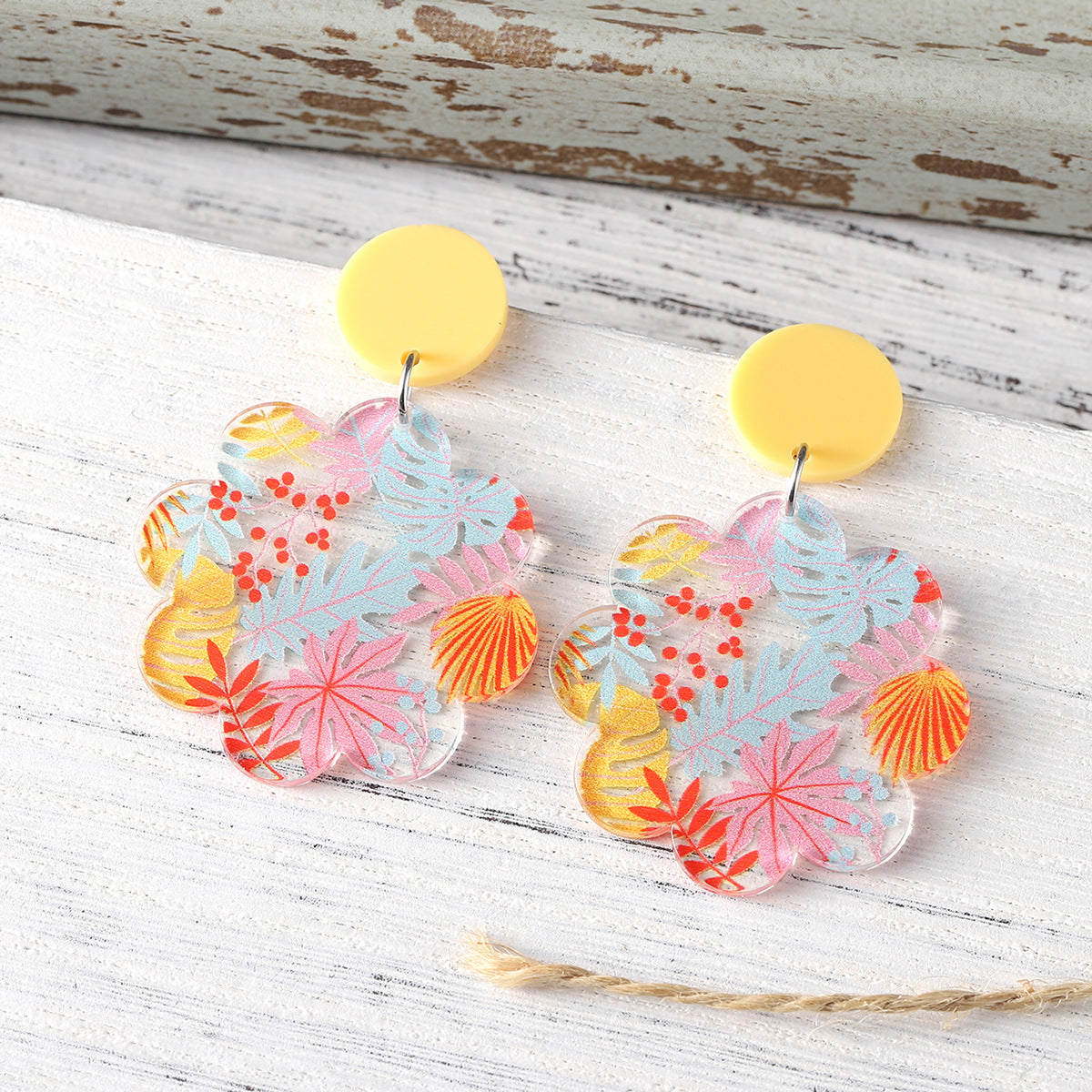 Wholesale Spring and summer flower leaf pendant earrings acrylic earrings