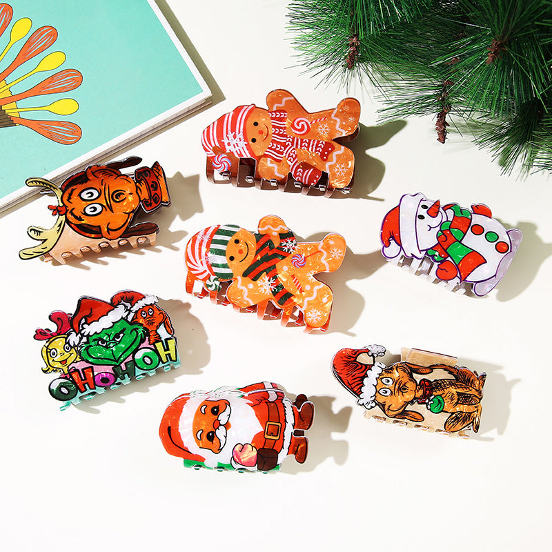 Wholesale Christmas Snowman Hair Claw Clip Snowflake Gingerbread Design Stylish Hair Accessory For Party Gift And Boutique Resale