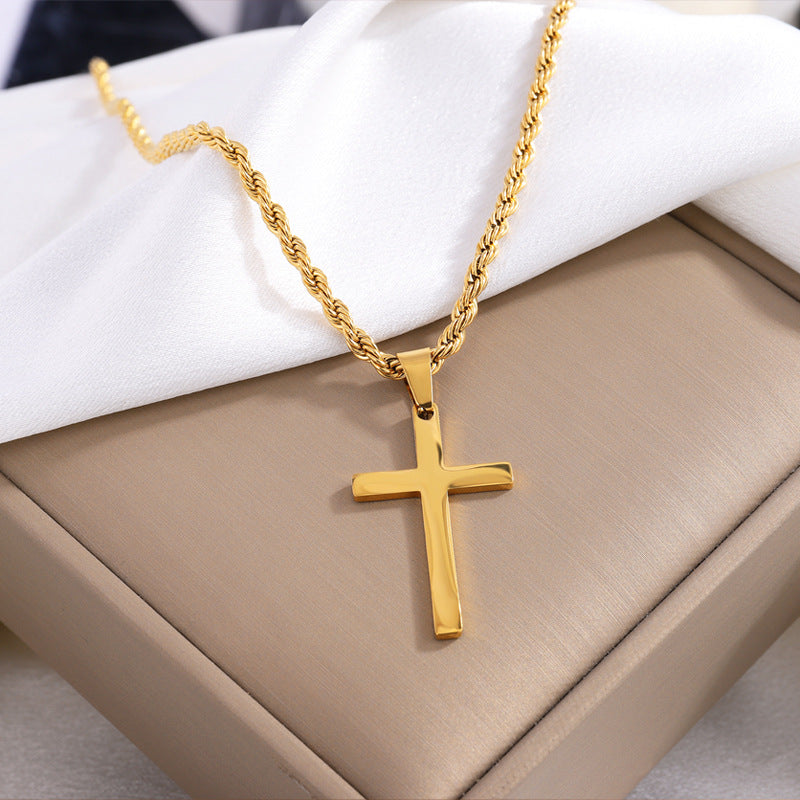 Wholesale Titanium Steel Twisted Chain Double Cross Necklace