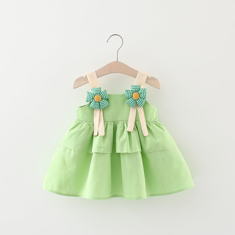 Wholesale Korean Style Summer Baby Girl Suspender Dress Chic Cotton Cake Dress For Toddler Gift Ready