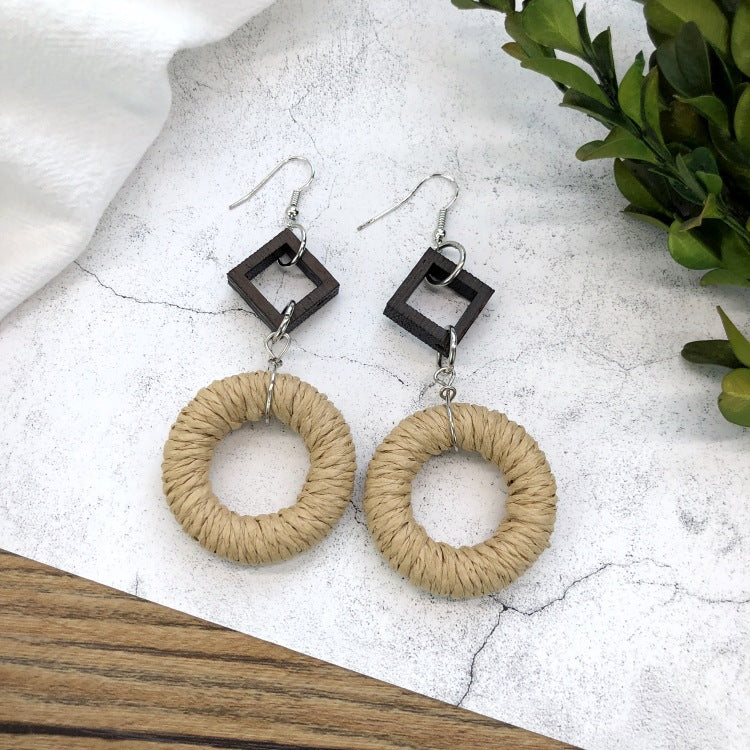 Wholesale Vintage Rattan Weaving Handmade Bohemian Earrings