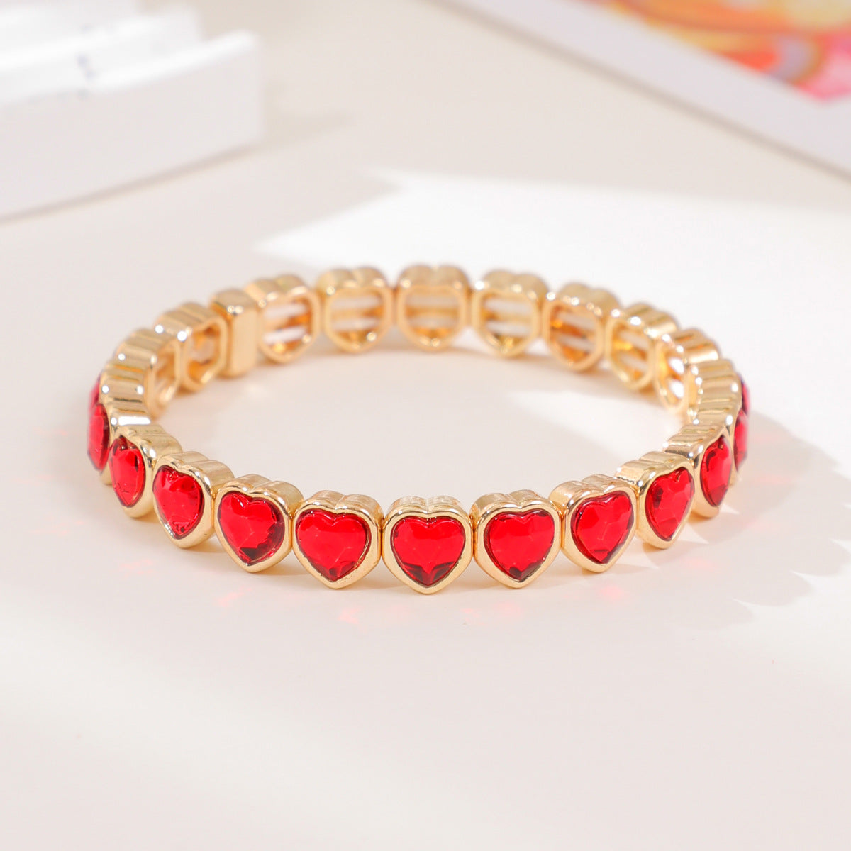 Wholesale Europe and the United States cross-border love glass diamond bracelet color heart bracelet ladies elastic bracelet fashion jewelry