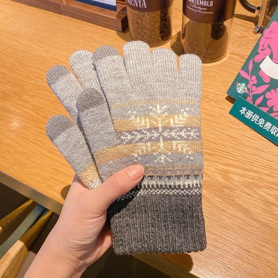 Wholesale Plus Velvet and Thickened Winter Five-finger Double-layer Cold-proof Snowflake Wool Gloves