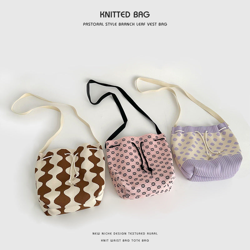Wholesale Knitted wool drawstring lunch box bag handbag hand tote bag bucket bag