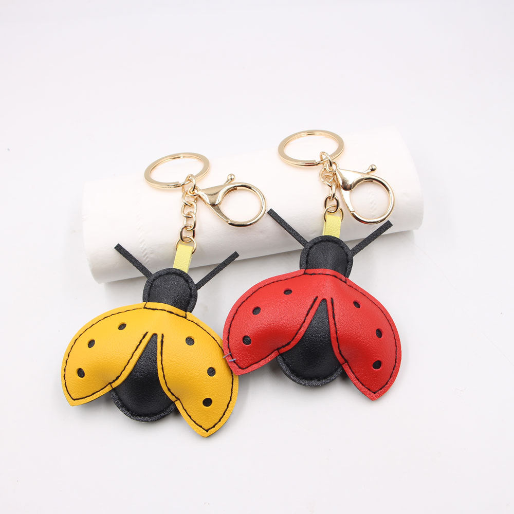 Wholesale Cartoon Ladybug Bag Charm Keychain In Yellow Artificial Leather Car Key Fashion Accessory Gift For Resale