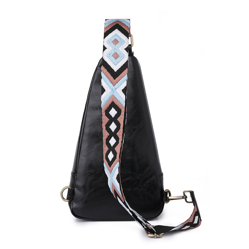 Wholesale Retro Wide Shoulder Strap PU Chest Bag Single Shoulder Bag Crossbody Bag