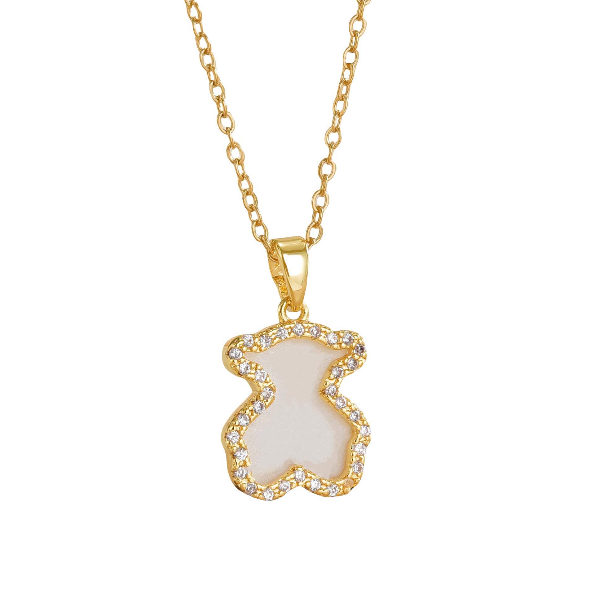 Wholesale Cartoon Cute Bear Diamond Set Titanium Steel Necklace