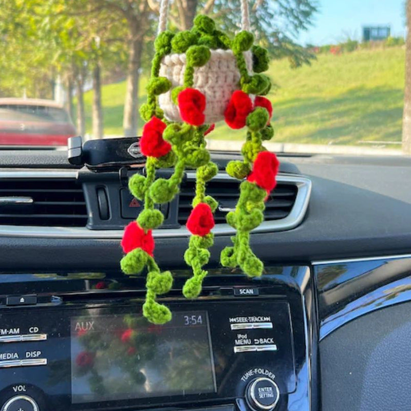 Wholesale Car Hanging Ornament Handmade Wool Crochet Chlorophytum Potted Plant