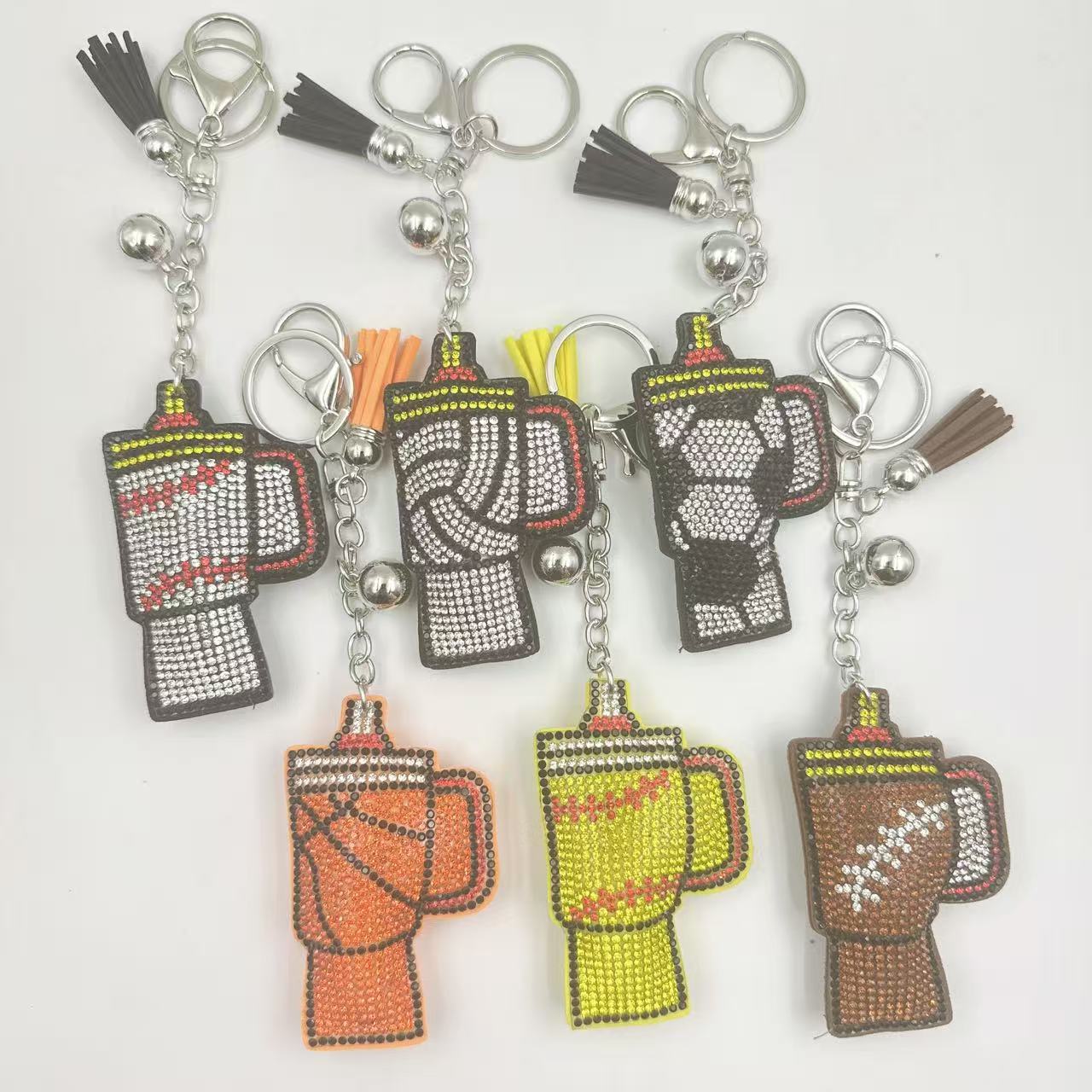 Wholesale Boutique Zinc Alloy Rhinestone Keychain Football Cup Design Bag Charm For Gift