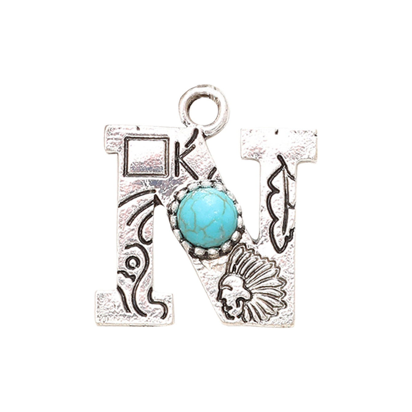 Wholesale of Western Wind Letter Natural Turquoise Alloy Letter Keychain Accessories