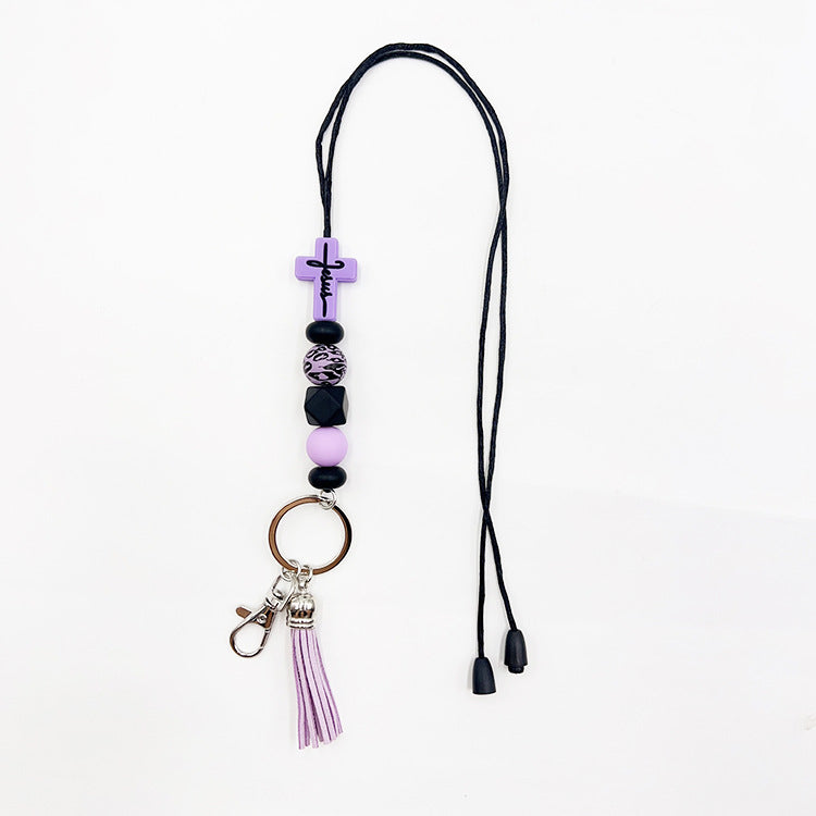 Wholesale Cross Silicone Bead Hanging Rope Certificate Keychain