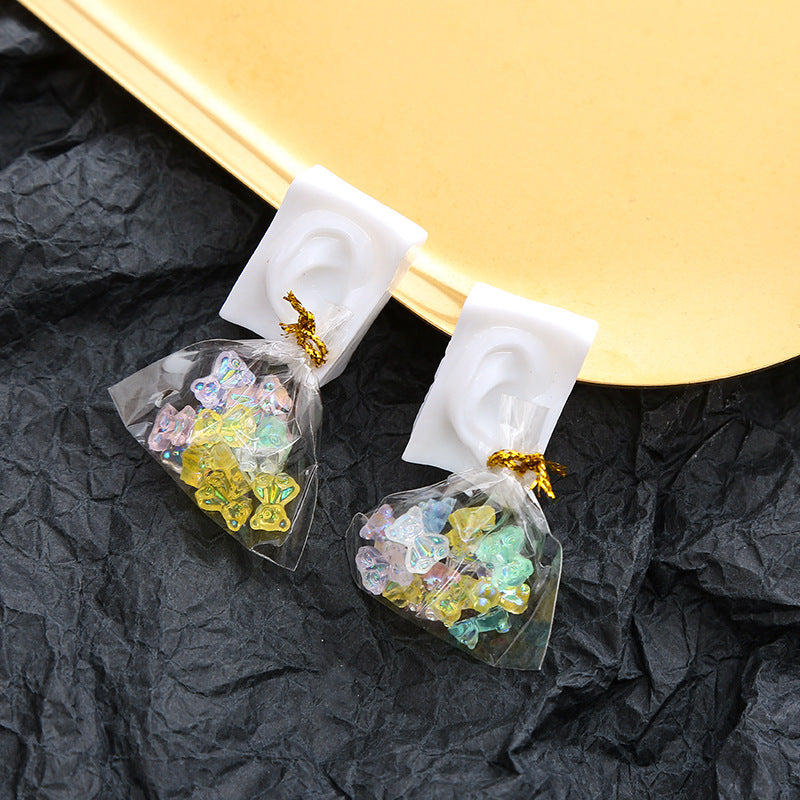 Wholesale Mini Colorful Jelly Bear Bagged Ear Sculpture Earrings