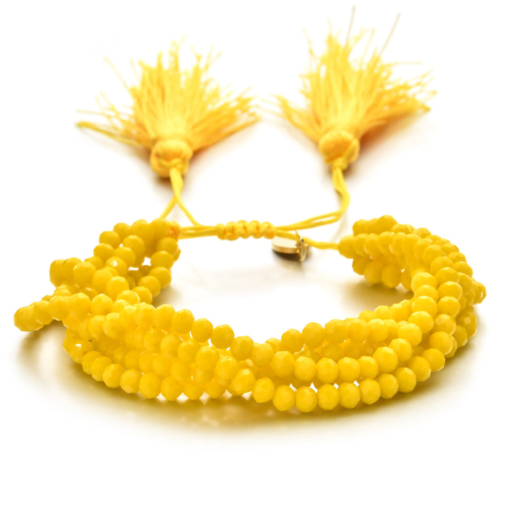 Wholesale Crystal Beads Engraved Agate Tassel Braided Bracelet Colorful