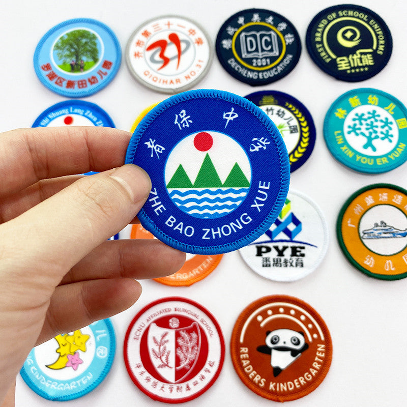 Wholesale Polyester Embroidered Custom Logo Patch For Kindergarten School Uniforms DIY Sewing Craft Supply