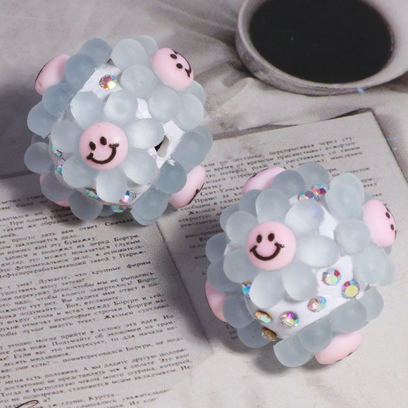 Wholesale 5pcs/pack Smiley face sunflower can wear straight hole loose beads DIY mobile phone key chain jewelry