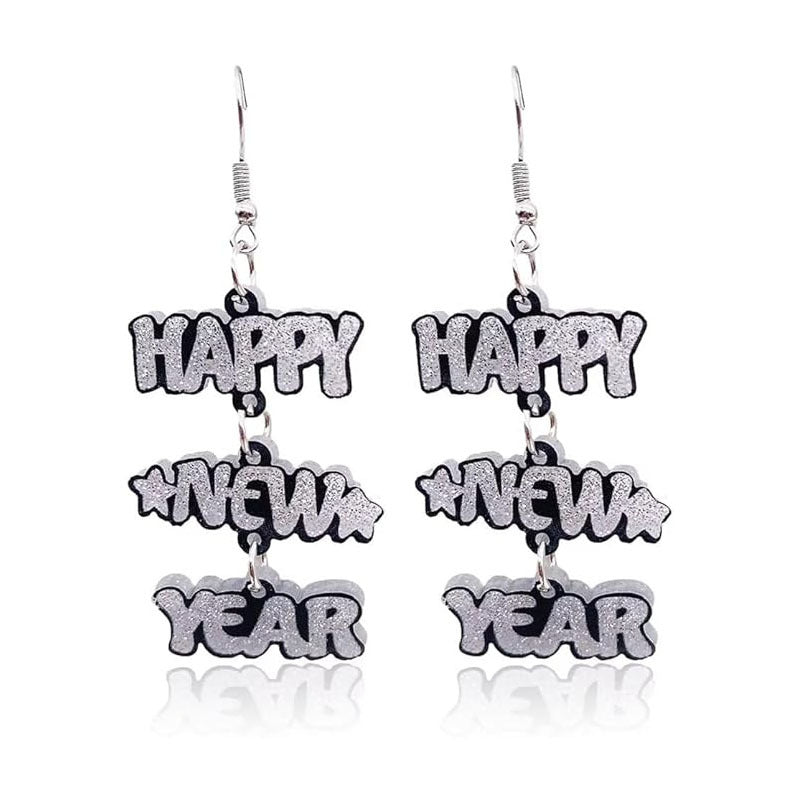 Wholesale Happy New Year English Letters Christmas Acrylic Earrings