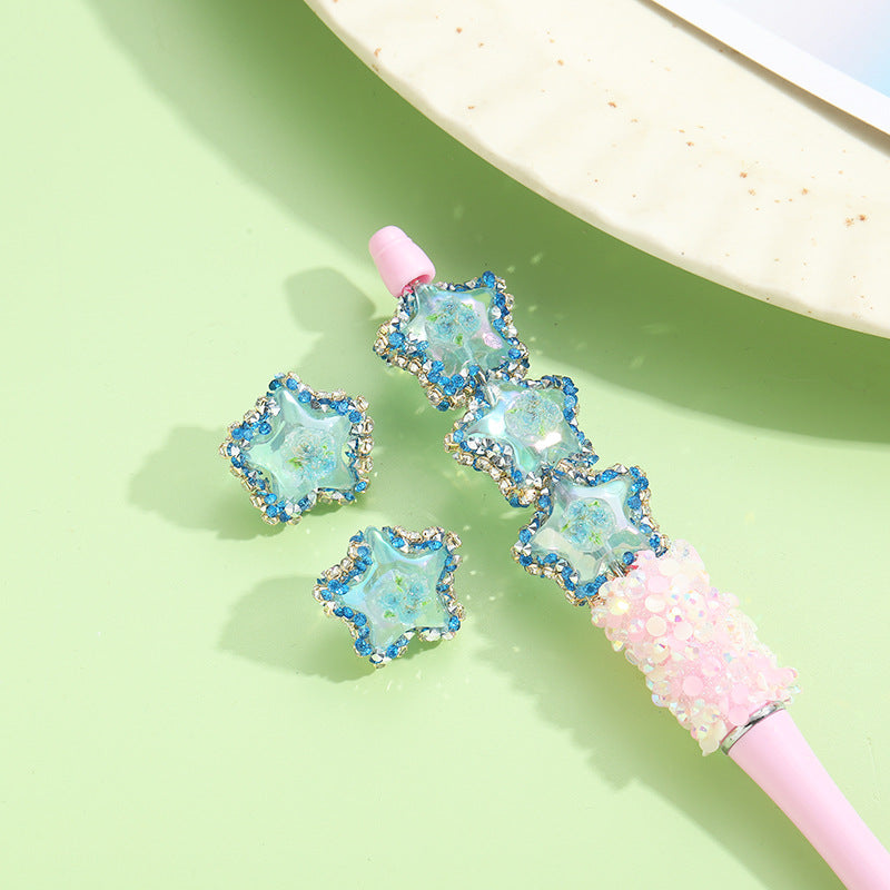 Wholesale 10pcs Acrylic Luminous Pentagram Flower Full Diamond Loose Beads DIY