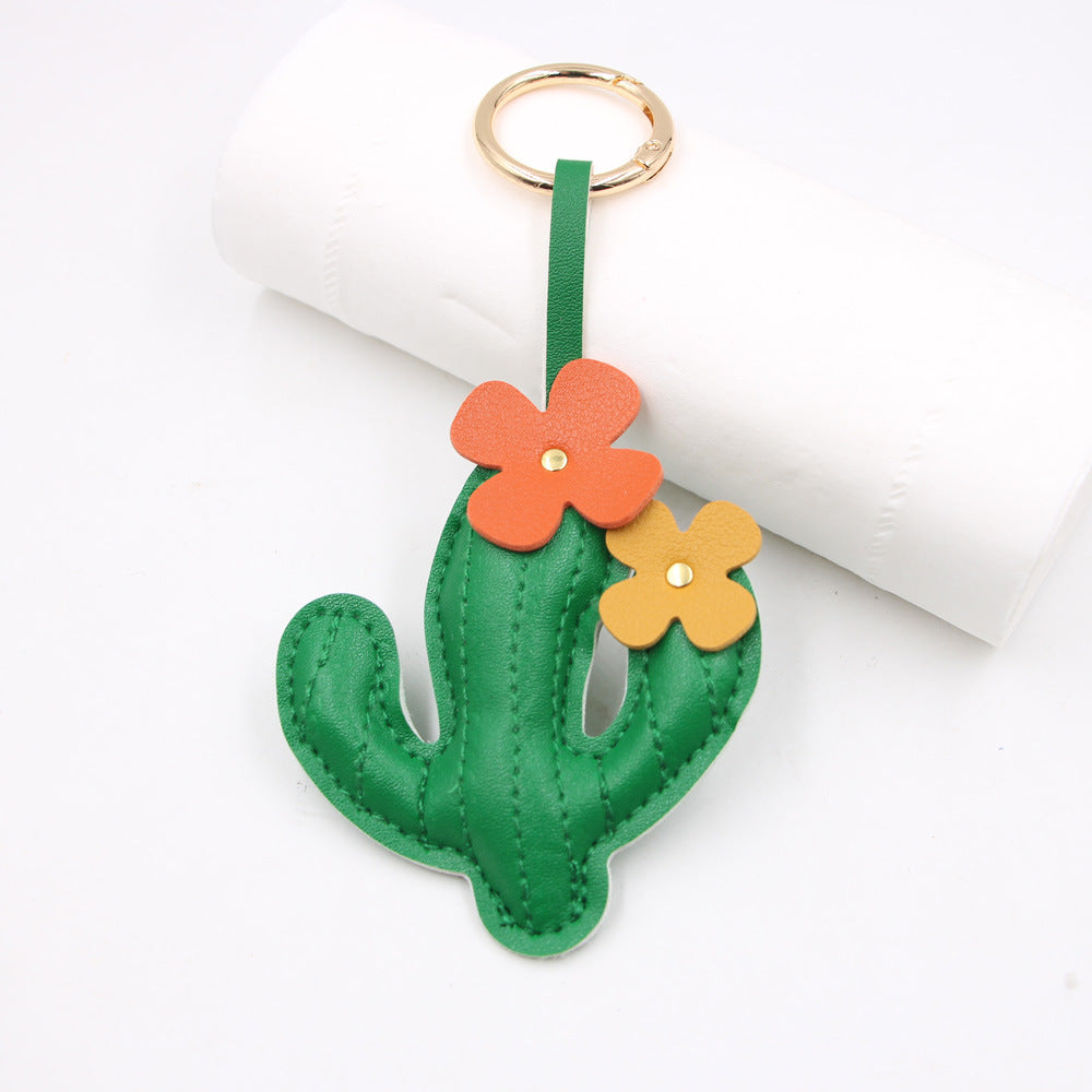 Wholesale Trendy Cactus Design Faux Leather Keychain Bag Charm Cute Animal Motif Car Key Accessory Gift